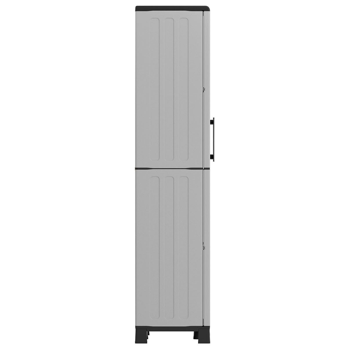 INTEC - Armoire de Rangement Grise 2 Portes 4 Étagères – Meuble Haut Plastique pour Garage, Buanderie, Bureau – Meuble à Pieds H169 cm (68x37x169 cm)