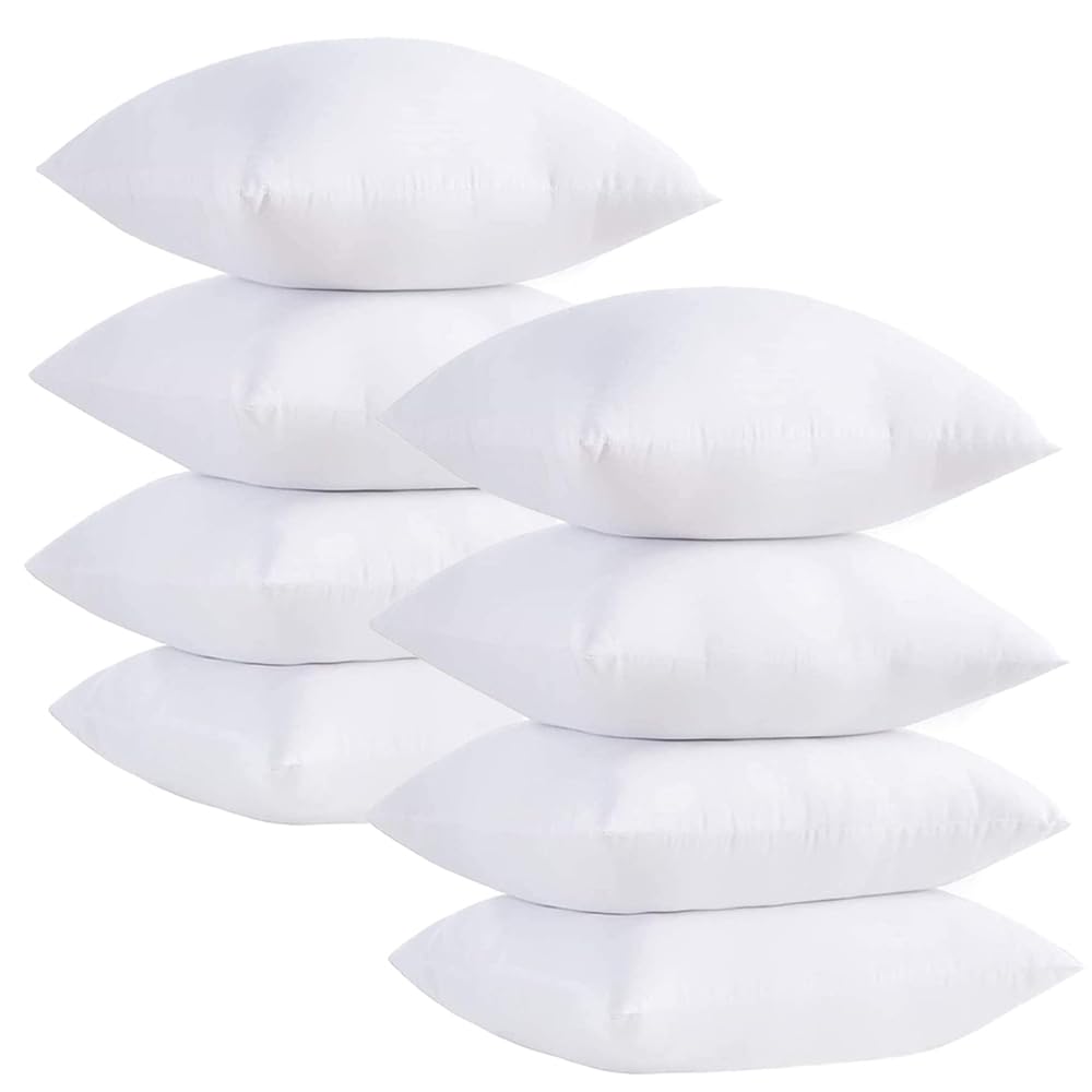 Lancashire Bedding Microfibre Luxury Cushion Pad Inner Insert Hollowfibre Filled Pack of 8 Square Bounce Back Cushions Anti-Allergenic Light Weight Back Support 24x24 Bed Pillow (60x60cm)