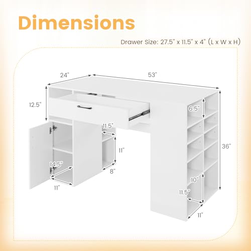 HAPPYGRILL Sewing Machine Table, Craft Table with Storage Cubes, Drawer, Cabinet, Adjustable Shelves, Counter Height Drafting Writing Sewing Station Desk for Home Office