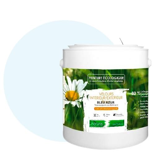 BOX DECO COULEURS Pintura natural ecológica interior exterior con aspecto terciopelo Natura – 2,5 l/33 m² [Clase energética A+], Azul Azur