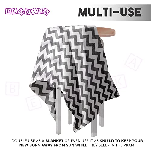 Image of BEMBIKA Bamboo Muslin Swaddle Wrap Baby 120X110 Cm Stroller Blanket Receiving Blanket for Newborn (Grey Stripes)