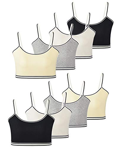 MANJIAMEI 8 Pack Girls Cotton Cami Crop Traning Bras Starter Bras, Large