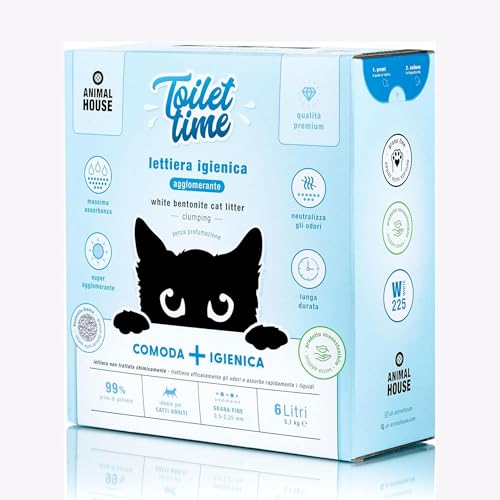 Animal House Toilet Time, 6L weißes Bentonit-Katzenstreu, antistatisch und sicher, extrem saugfähig, klumpend, geruchsbindend, 5,1 kg (weiß, 6L)