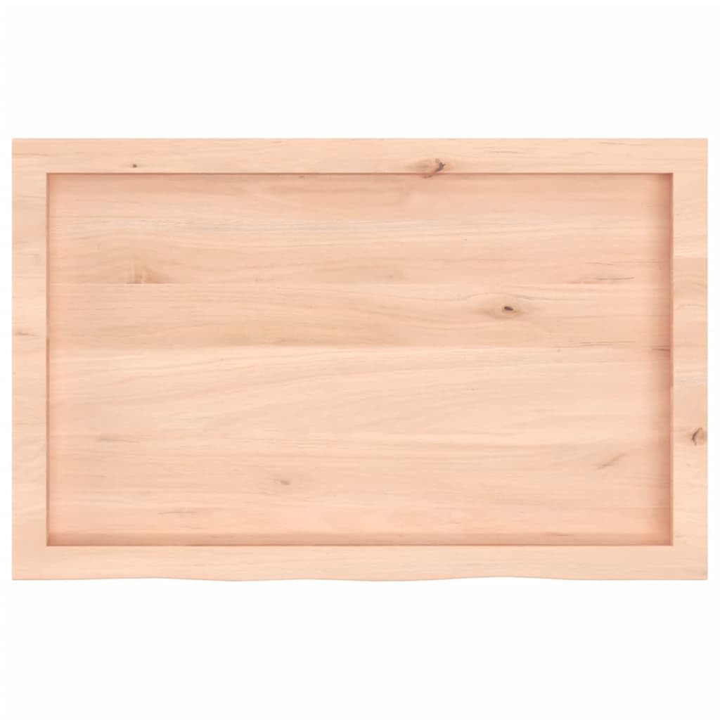 Piano lavabo in rovere massiccio non trattato con bordo naturale, 80 x 50 x 2 fino a 6 cm, piano di lavoro per ristrutturazione bagno, portata massima 32 kg