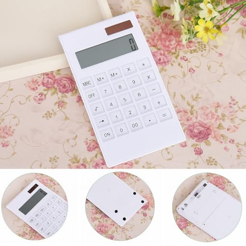 Image of Ultra Slim Desktop Basic Calculator ? Dual Power, Large Display, Soft Keypad, Lightweight & Portable ? Perfect for Office, School & Home Use (White)