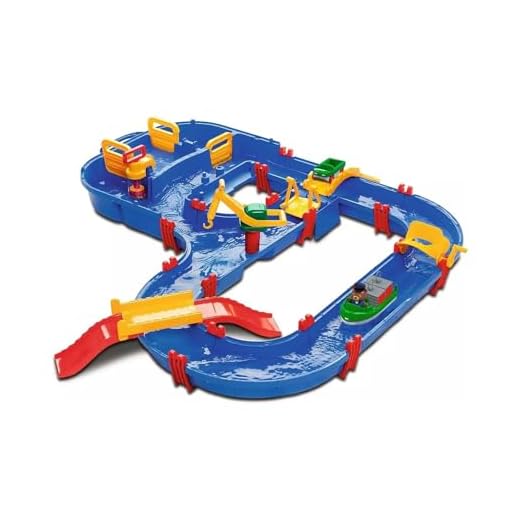 AquaPlay - MegaBridge - Wasserbahnset mit 3 Spielstationen und 49 Teilen, inklusive BO der Bär, Amphibienauto und Transportboot mit 2 Containern, für Kinder ab 3 Jahren