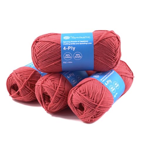 Yarntastic 50g x 4 Balls in a Pack, 4 Ply Yarn, 16 Wraps per inch (About 2.5cm), 60% Cotton 40% Acrylic Blended