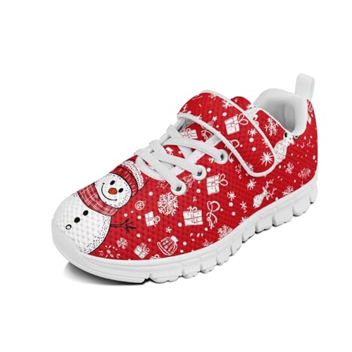 HELLHERO Cute Snowman Sneakers for Kids Boys Girls Tennis Shoes Running Athletic Walking Gym Sports Shoes Lightweight Breathable Sports Exercise Fitness Trainers