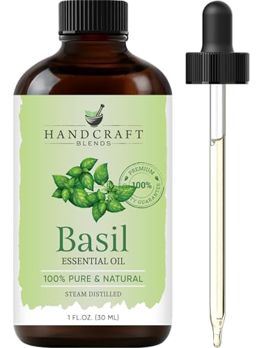 Handcraft Blends Basil Essential Oil 1 Fl Oz 100% Pure and Natural Premium Grade Essential Oil for Diffuser and Aromatherapy Skin Massage Candle and Soap Making Fragrance