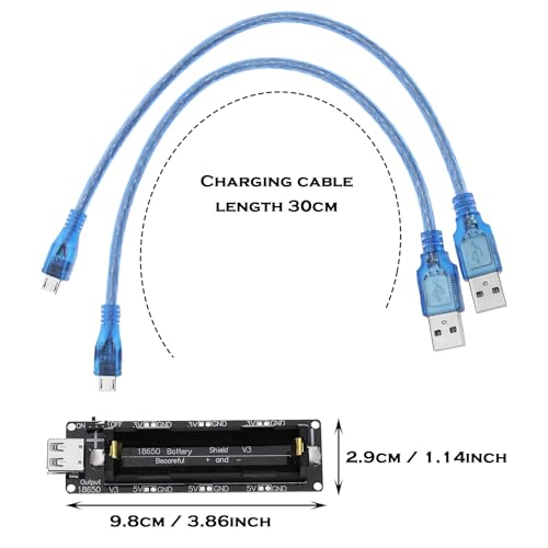 VGOL 2 Satz 18650 Lithium Li-Ionen Akku Erweiterungsschild 5V-3V Micro USB Modul 600mA 3V/1A 5V/3A mit Ladekabel Kompatibel mit Raspberry Pi 3 Kompatibel mit ESP32 ESP8266