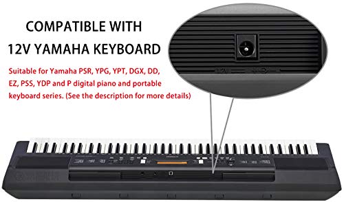 12V 2A AC Power Supply Adapter Charger Cord for Yamaha PSR, YPG, YPT, DGX, DD, EZ and P Digital Piano and Portable Keyboard Series, Replacement PA-130 PA-130B Adapter