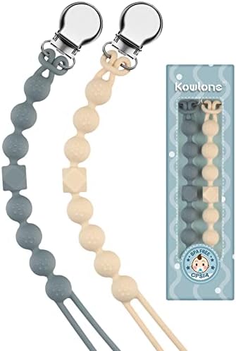 Silicone Pacifier Clip for Boys Girls Binky Clips Chain Leash Holder Straps Soft Flexible with Texture Baby Shower Birthday Christmas(Navajo White,Dim Grey)