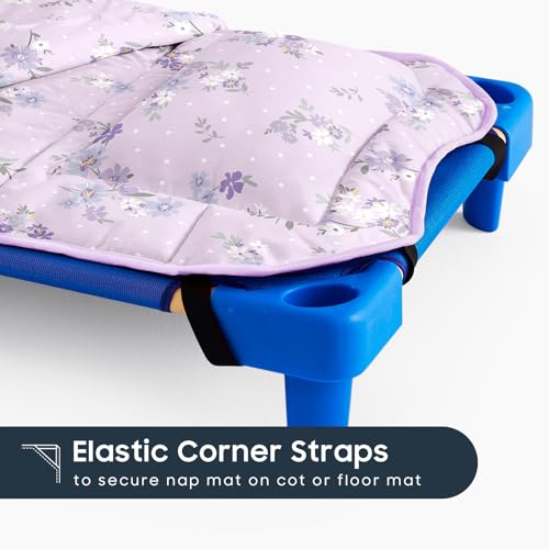 Image of Wake In Cloud - Cot Nap Mat with Pillow and Blanket, 100% Cotton Fabric, for Toddler Kids Girls Ages 3 Plus in Daycare Kindergarten Preschool with Elastic Corner Straps, Floral Flowers