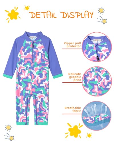 Image of weVSwe Baby Girl Toddler UPF 50+ Rash Guard Swimsuit Sun Protection Beachwear Zipper Bathing Suit 0-3 Years