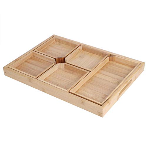 Combination Serving Tray Bamboo Organizer Tray Reusable Dinner Plate Divided Square Plates for Home Tea Dried Fruit Snack
