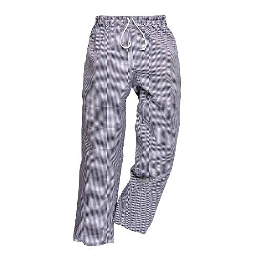 Bromley, pantaloni da chef con elastico in vita, 100% cotone, indumento da lavoro per ristorazione e catering Blue Check L