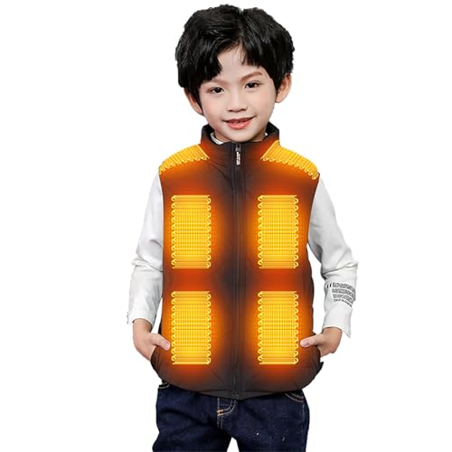 Chaleco calefactable para niños y niñas, calentador USB con 13 zonas de calefacción, resistente al viento, para exteriores, Negro , 9-10 años