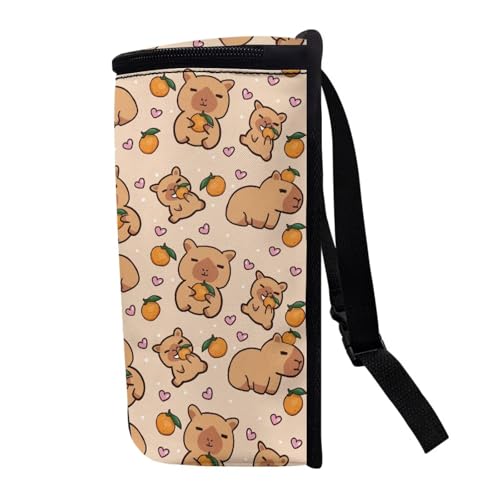 Image of Talayituse Capybara Orange Heart Print Car Trash Can with Adjustable Straps, Car Trash Bag Bin Car Garbage Bag Multipurpose Storage Box for Vehicle Travel Camping Picnicing