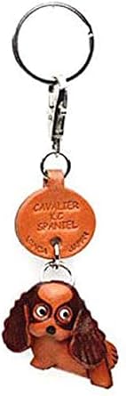 Cavalier K.C.Spaniel Leather Dog Small Keychain VANCA CRAFT-Collectible Keyring Charm Pendant Made in Japan