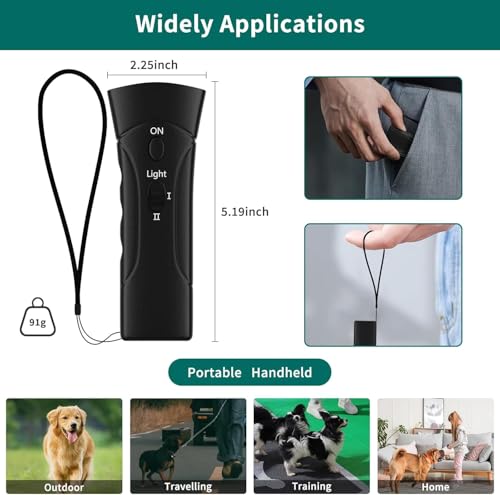 Antibell Ultraschall Gerät, 2 Modi Anti Bell Gerät Hunde mit Stroboskop Taschenlampe, 25 Fuß Hundetrainings Antibell für Hunde für Meisten Hunde im Innen und Außenbereich Handheld Anti Bellen Gerät