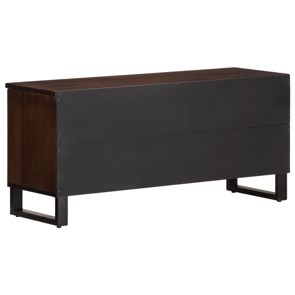Mobile TV marrone in legno massiccio di mango, 100 x 34 x 46 cm, con cassetto e scomparti, stabile contenitore multimediale in stile industriale per soggiorno e ufficio