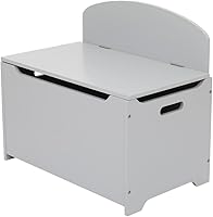 Vista 7 de Caja de juguetes de madera y baúl de almacenamiento banco de entrada con 2 bisagras de seguridad color gris