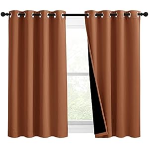 NICETOWN 100% Blackout Short Curtains with Black Liners, 2 Panels, 37" W by 40" L, Vintage Blue, Solid Thermal Insulated Full Blackout 2-Layer Lined Drapes, Energy Efficiency Window Drapes f