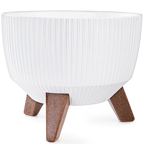 KONZEPT Pflanzschale Groß 24cm Weiß, Blumentopf mit Füßen, wetterfest & UV-beständig, mit Wasserabfluss-Einsatz, Übertopf für Innen & Außen