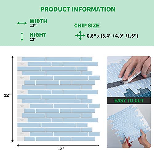 LONGKING 10-Sheet Self-Adhesive Peel and Stick Backsplash for Kitchen, Vinyl Decorative Tiles (Blue) - Thumbnail 6