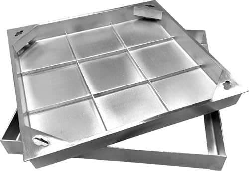 Natotela Schachtabdeckung 500x500mm Edelstahl Versenkte Schachtdeckel mit Rahmen Eingebettete Gullideckel mit Basis Quadratisch Auspflasterbar Inspektionsdeckel Unsichtbar für Innen- und Außen Szenen