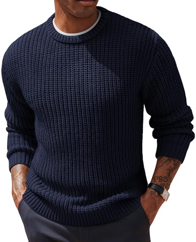 PJ PAUL JONES Mens Crewneck Pullover Sweater Knitted Textured Solid Sweaters Navy Blue M