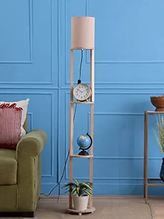 SANDED EDGE - SMARTLY PRICED Minsk 3 Tier Shelf Storage Floor Lamp in Natural Wood Shade for Home Decor and Office, Gifting Purpose - Pack of 1