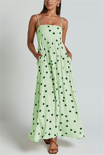 Image of Yuemengxuan Boho Maxi Dresses for Women Spaghetti Strap Flowy Smocked Long Dress Casual Summer Vacation Beach Maxi Dress