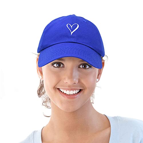 Dalix Hand Drawn Heart Hat Womens Embroidered Baseball Cap Royal Blue #TOP4