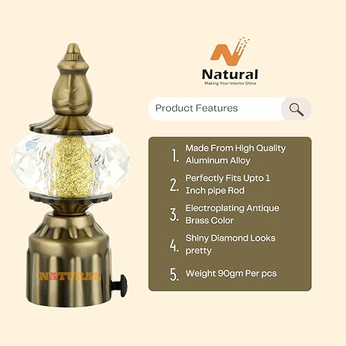 Natural Heavy Duty Aluminum Royal Luxury Design Curtain Bracket/Finial and Curtain Support with Screw/Wallplug for Window & Door Curtain Fittings Suitable Upto 1 Inch Pipe. (10 Set, Antique Brass)