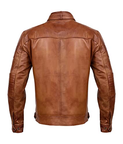 Men Cafe Racer Motorcycle Style Solid Color Leather Jacket | Mens Slim Fit Motorcycle Brown Leather Jacket2