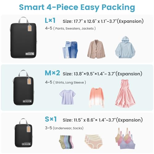 Cambond Compression Packing Cubes for Travel - Lightweight Expandable Travel Bags Luggage Organizers Travel Essentials Compression Cubes for Travel Space Saver for Carry on Suitcases Organizer