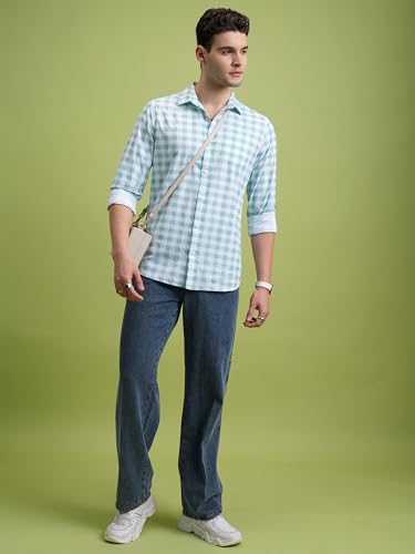 Image of Highlander Men's Slim Fit Checks Shirt | Full Sleeves | Regular Collar | Casual Shirts for Men