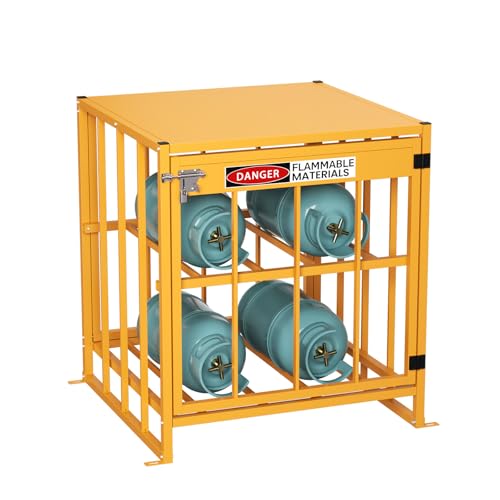 PURRPAXZ Propane Tank Storage Box - 31x30x35 Heavy-Duty Cylinder Storage Cabinet with Yellow Powder Coated 176LB Load Capacity Propane Storage with Lock & Keys (Fits 3 5 11 20 30lb Tanks)