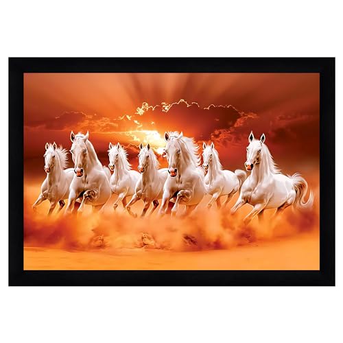 Image of Indianara Vastu Running Seven Horse Painting With Frame 20 Inches X 14 Inches (Style 9)