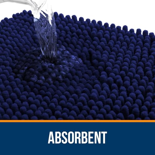 Image of OLANLY Bathroom Rugs Sets 2 Piece, Soft Absorbent Chenille Bath Mats and U-Shaped Contour Toilet Mat Area Rug Set, Machine Washable Bath Carpet, Home Decor Accessories(47 inchx20 inch+24 inchx20 inch, Navy)