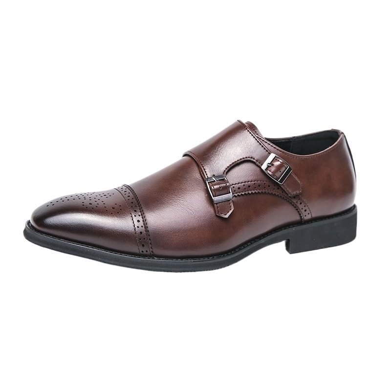 Men's Dress Leather Shoes, Double Strap Monk Buckles, Casual Business Oxford Leather Loafers, Daily Driving, Weddings, Parties