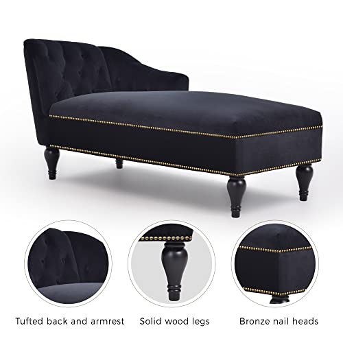 Polibi 58'' Velvet Chaise Lounge Chair With Nailheaded, Modern Tufted Velvet Long Lounger For Living Room Or Office, Sleeper Lounge Sofa, Black #TOP6