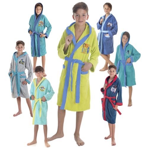 LEBENGOOD - Albornoz Niños adolescentes Algodón: Niño, 100% Algodón OEKO-TEX - 2 Bolsillos, Cinturón, Capucha, Albornoces Felpa muy suave con bordados para niños (10-12 Palms)