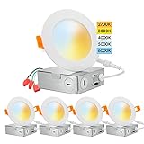 PROCURU 4-Pack 4-Inch 2700K-6000K LED Color Temperature Selectable Ultra-Thin Recessed Ceiling Downl