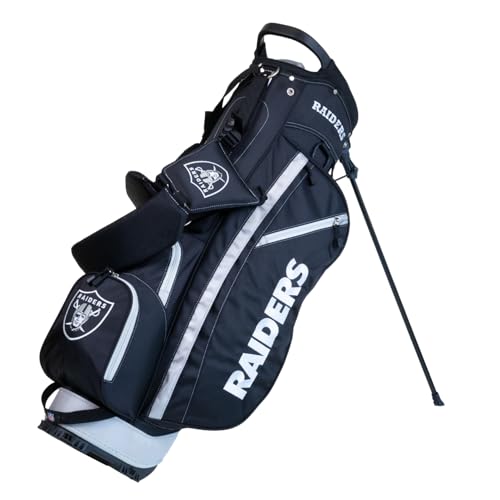 Team Golf NFL Las Vegas Raiders Fairway Golf Stand Bag Fairway Golf Stand Bag, Lightweight, 14-way Top, Spring Action Stand, Insulated Cooler Pocket, Padded Strap, Umbrella Holder & Removable Rain Hood