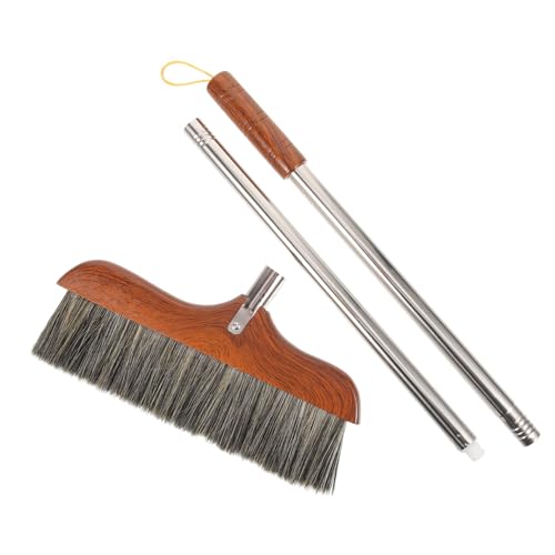 Cabilock Langstieliger Haushaltsbesen aus Schwarzem Schweineborstenhaar Weiche Borsten für Effektive Schmutz und Tierhaarentfernung Rostfreier Edelstahlgriff mit Aufhängeöse
