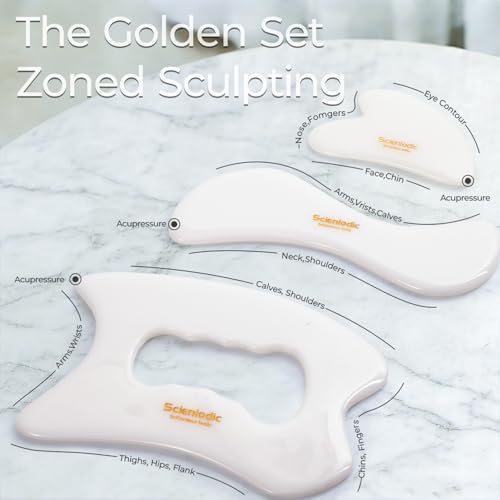 Image of Scienlodic 3 Pcs Gua Sha Massage Tools for Face & Body (White, Resin) - Scraping Tools for Back, Legs & Muscle Relaxation, Guasha Facial Tool for Jawline Contouring & Puffiness Reduction