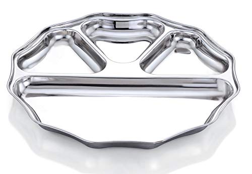 Image of Expresso - Heavy Duty Stainless Steel Round New Dinner Plate w /4 Sections Divided Mess Trays for Kids Lunch, Camping, Events & Every Day Use Kitchenware, 28cm (Pack of 5 Pcs)