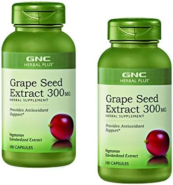 GNC Herbal Plus Grape Seed Extract 300mg, Twin Pack, 100 Capsules per Bottle, Antioxidant Support